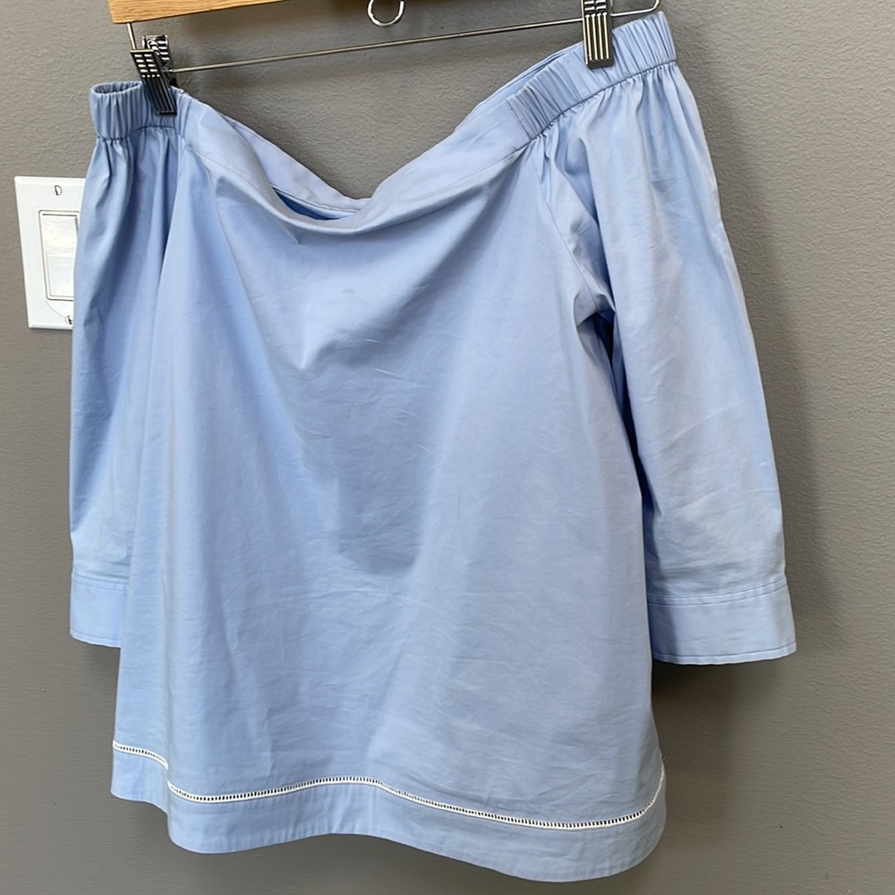 Theory Womens Joscla Blouse Off The Shoulder Top Blue 3/4 Sleeve Shirt M Medium